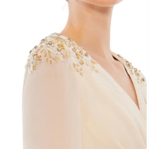 MAC DUGGAL 55694 EMBELLISHED SHOULDER BLOUSON SLEEVE PORCELAIN GOWN sz 16 - Picture 3 of 5